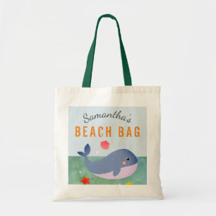 Kids Personalised Name Whale Beach Tote Bag