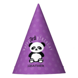 Kids Personalised Panda Kawaii Birthday Purple Party Hat