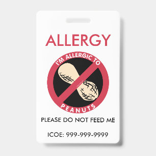Kids Personalised Peanut Allergy Emergency ID Badge