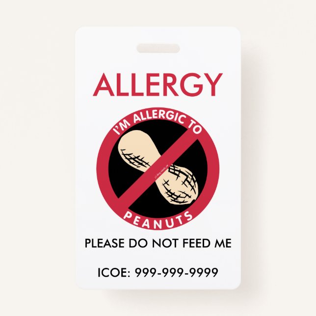 Kids Personalised Peanut Allergy Emergency ID Badge (Front)