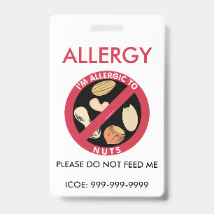Kids Personalised Peanut Nut Allergy Emergency ID Badge