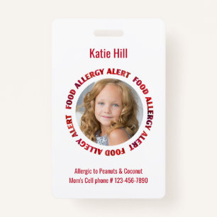 Kids Personalised Photo Food Allergy Medical Alert ID Badge