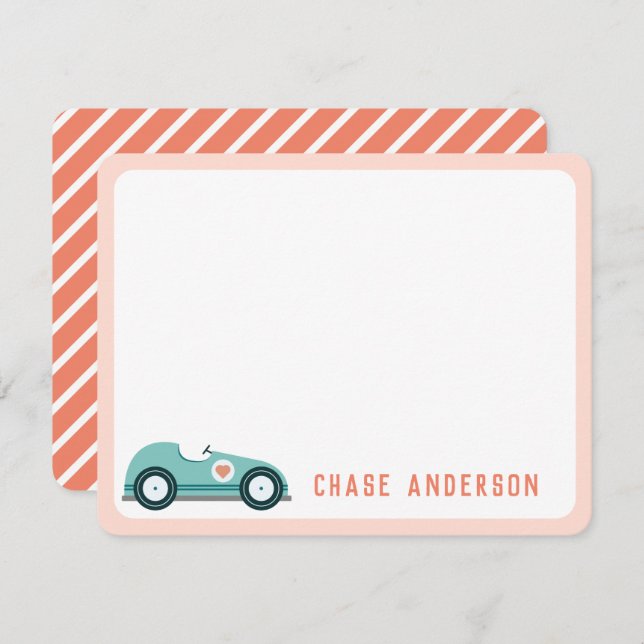 Kids Personalised Race Car Note Card for Boys (Front/Back)