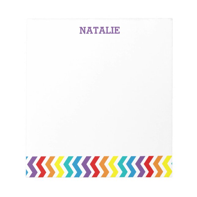 Kids Personalised Rainbow Chevron Modern Feminine Notepad (Front)