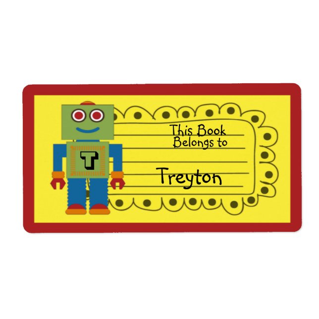 Kids Personalised Robot Book Sticker (Front)