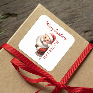 Kids Personalised Santa Christmas Square Sticker