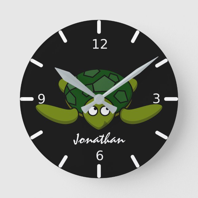 Kids Personalised Sea Turtle  Round Clock (Front)