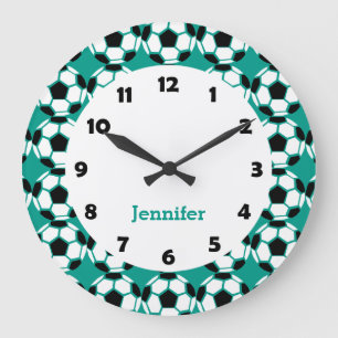 Kids Personalised Soccer Ball Pattern Sports Large Clock