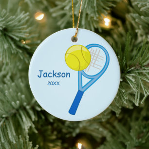 Kids Personalised Tennis Keepsake Ceramic Tree Decoration
