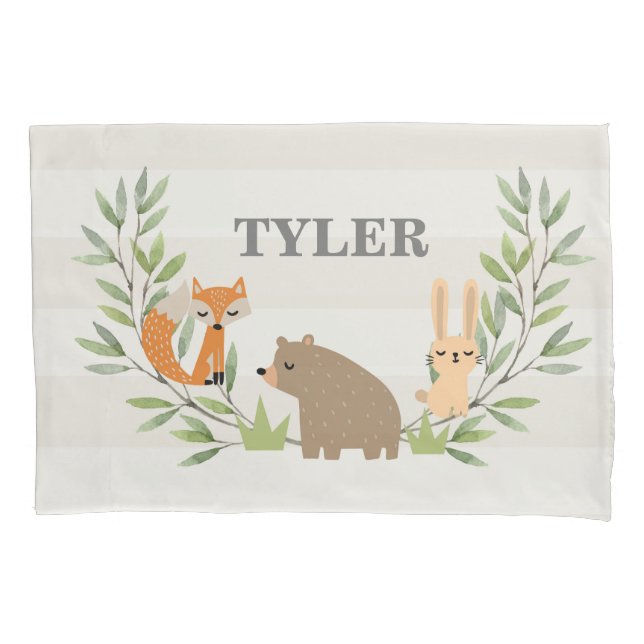 Kids Personalised Woodland Pillowcase (Front)