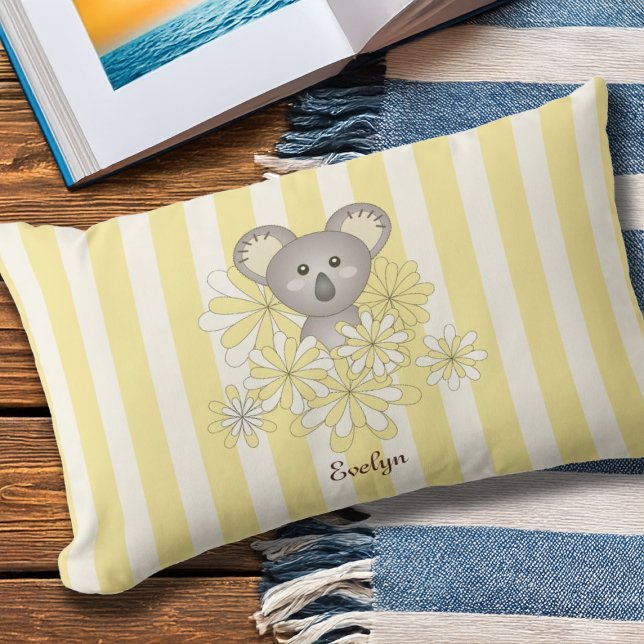 Kids Personalised Yellow Stripe Baby Koala Bear Outdoor Cushion (Creator Uploaded)