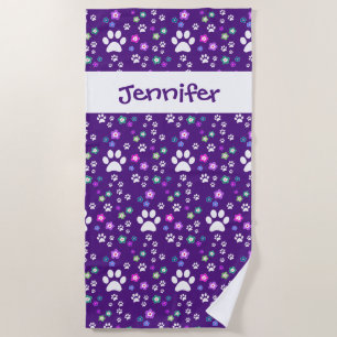 Kids Personalized Beach Towels, Dog Paw Print Towel