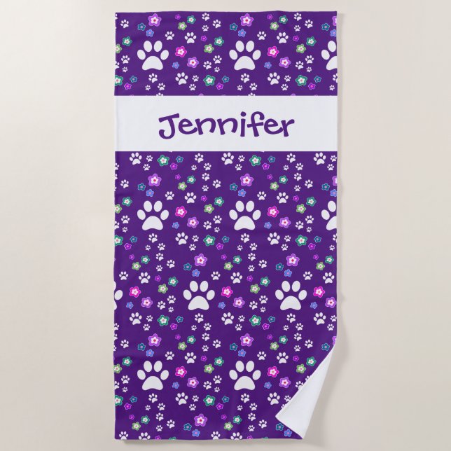 Kids Personalized Beach Towels, Dog Paw Print Towel (Front)