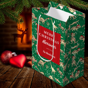 Kids Personalized Christmas Dinosaurs in the Snow Medium Gift Bag