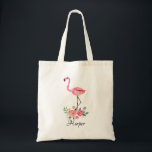 Kids Personalized Flamingo Tote Bag<br><div class="desc">This personalized girl's tote bag features a cute pink flamingo and a watercolor floral arrangement. It's ready to be personalized and is suitable as a girl's library bag or for various other uses.</div>