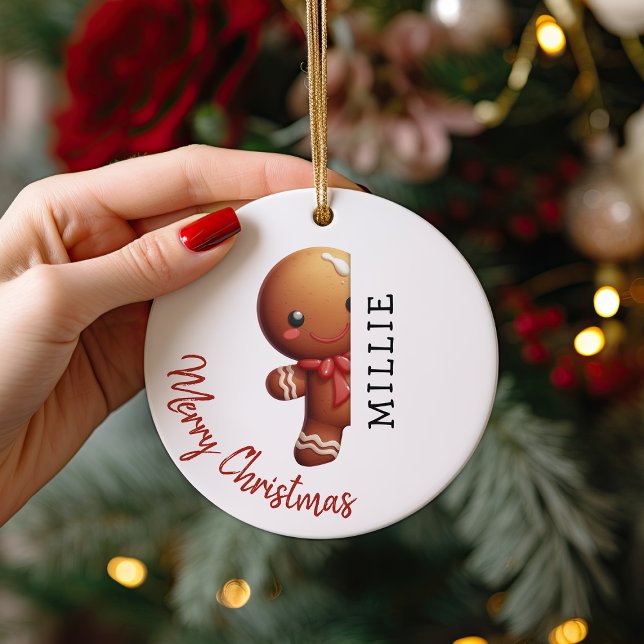 Kids Personalized Gingerbread Man Christmas Ceramic Ornament (Creator Uploaded)