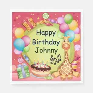 Kids  Personalized Happy Birthday Napkin