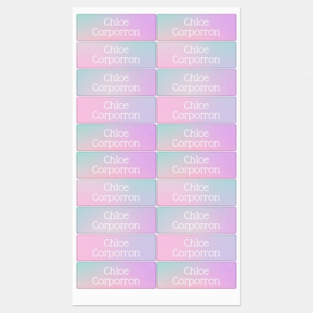Kids personalized name labels pink purple and teal (Sheet)