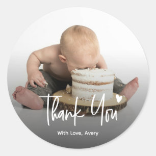 Kids Personalized Photo Thank You Custom Classic Round Sticker