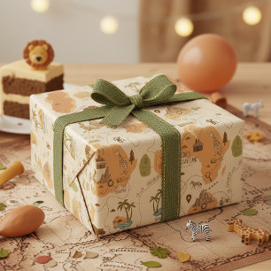 Kid's Personalized Safari Map ID1269 Wrapping Paper