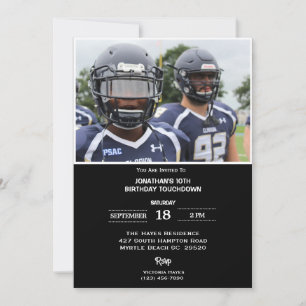 Kids Photo  10th Birthday Party Football  Invitation