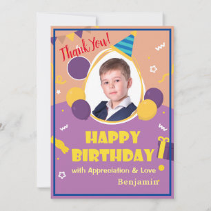 Kids Photo Balloons Happy  Birthday Personalise Thank You Card