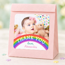 Kids Photo Birthday Thank You Sticker Rainbow