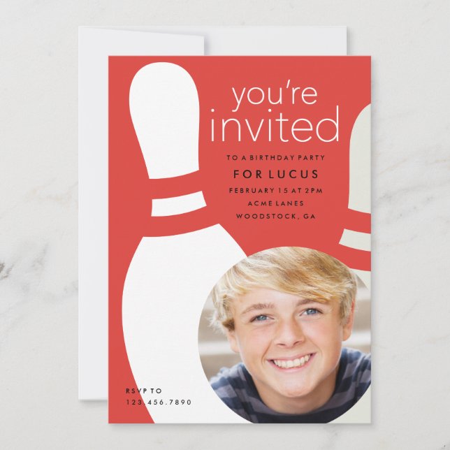 Kids Photo bowling birthday party Invitation (Front)