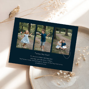 Kids Photo Collage Sibling Joint Birthday Party Invitation