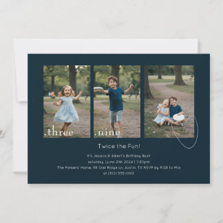 Kids Photo Collage Sibling Joint Birthday Party Invitation