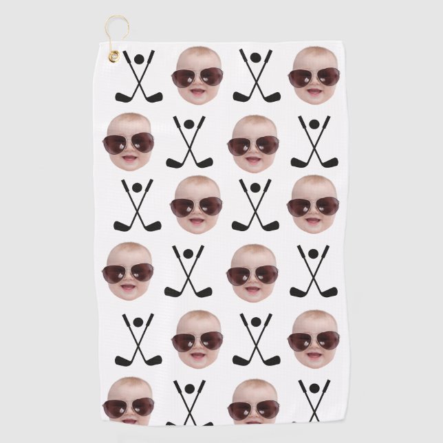 Kids Photo For Dad Baby Face Best Dad By Par  Golf Towel (Front)