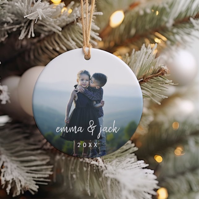 Kids Photo & Name Overlay Ceramic Ornament (Creator Uploaded)