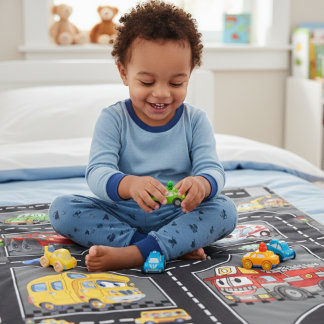 Kids Photo Road Map Cute Cartoon Vehicles Street Fleece Blanket