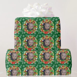 Kids Photo Template Christmas Tree Ornament Baby Wrapping Paper