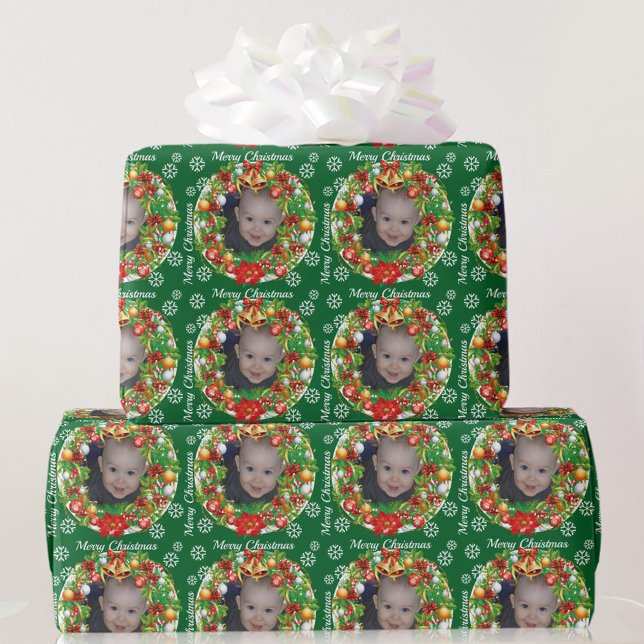 Kids Photo Template Christmas Tree Ornament Baby Wrapping Paper (Creator Uploaded)