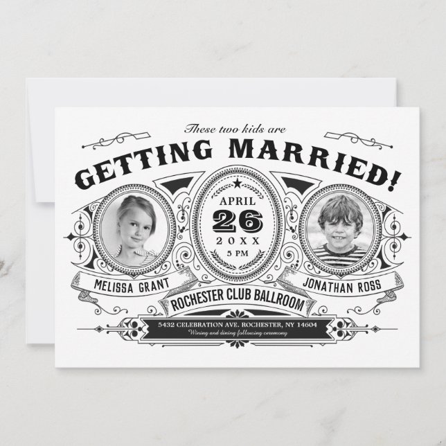 Kids Photo Wedding Invitations | Vintage Retro (Front)