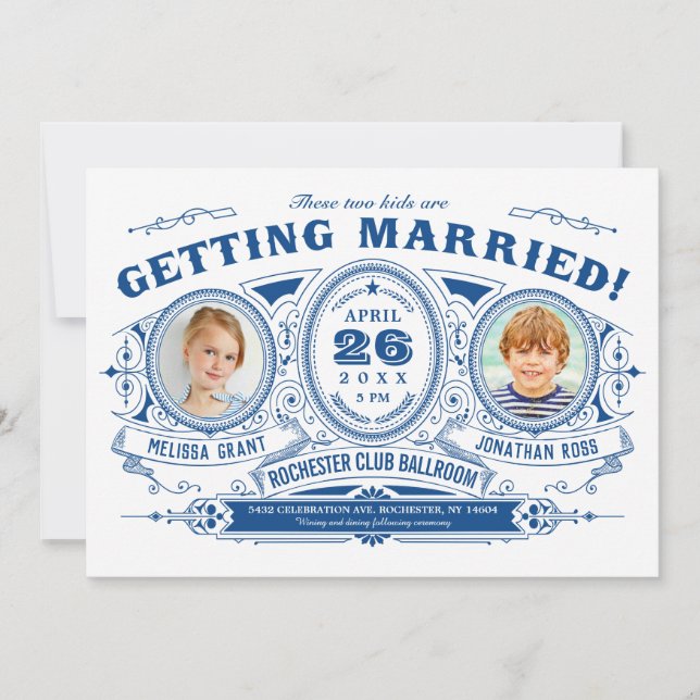 Kids Photo Wedding Invitations | Vintage Retro (Front)