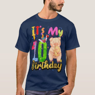 Kids Pig 10th Birthday 10 Years Old Pig Birthday T-Shirt