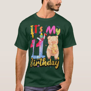 Kids Pig 11th Birthday 11years Old Pig Birthday 37 T-Shirt
