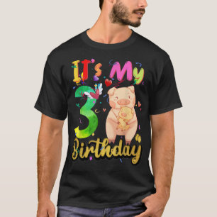 Kids Pig 3th Birthday 3 Years Old Pig Birthday T-Shirt