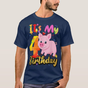 Kids Pig 4th Birthday 4 Years Old Pig Birthday 379 T-Shirt