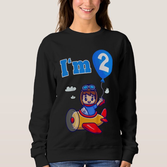 Kids Pilot Aeroplane Plane I'm 2 Two Second 2nd Bi Sweatshirt (Front)