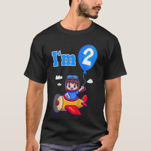 Kids Pilot Aeroplane Plane I'm 2 Two Second 2nd Bi T-Shirt