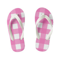 Kids Pink and White Buffalo Check Flip Flops