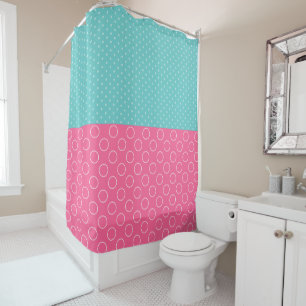 Kids Pink Blue Polka Dot and Circles Shower Curtain