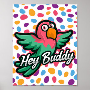 Kids pink cartoon bird  poster