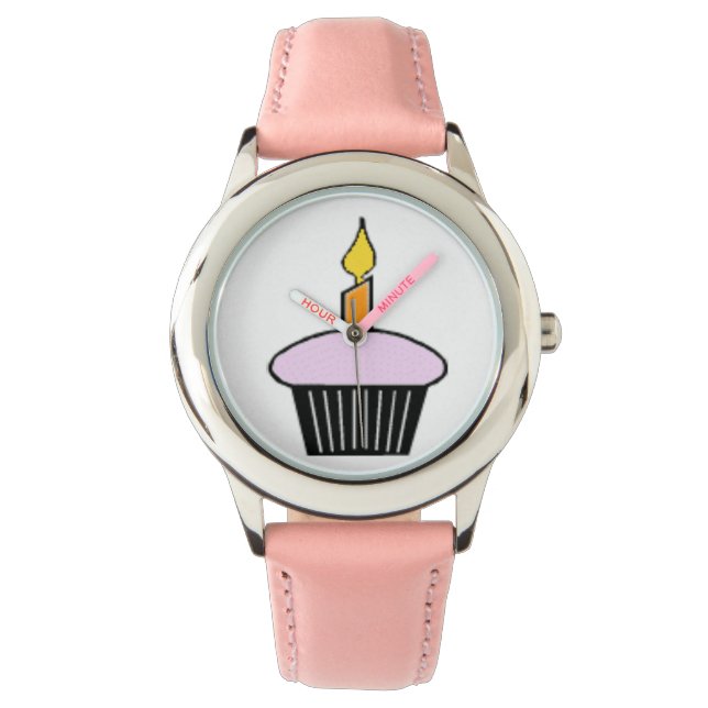 Kids Pink Cupcake Theme Birthday Watch (Front)