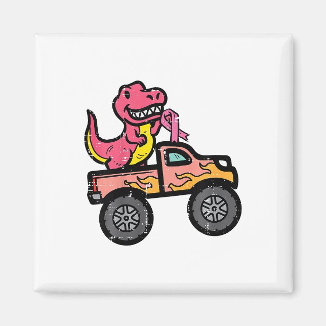 Kids Pink Dino Monster Truck Breast Cancer Awarene Magnet (Front)