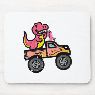 Kids Pink Dino Monster Truck Breast Cancer Awarene Mouse Pad