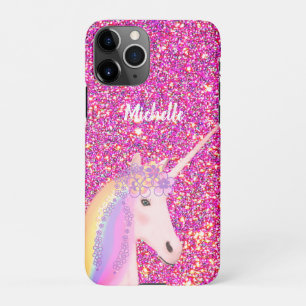 Kids Pink Glitter Unicorn Personalised iPhone 11Pro Case